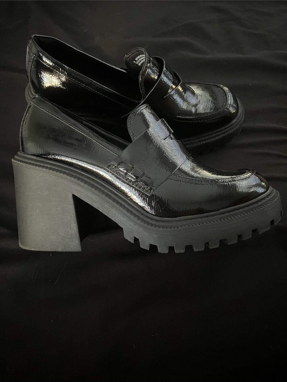 a new day Black Patent Chunky Lug Heel Loafers
